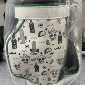 White and Green Skull Print Golf Bag Den Caddy Cooler by Grunk Dolpher